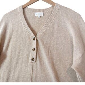 Thread & Supply Oatmeal Henley Sweater Size L Minimalist Cozy Neutral Layering